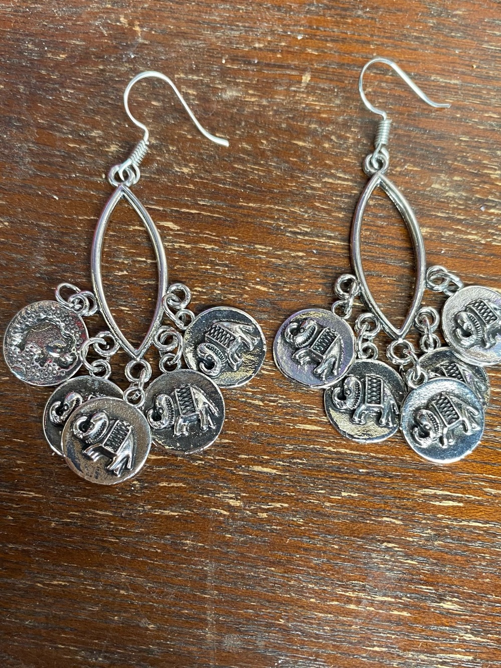 Silver Elephant Charm Dangle Earrings